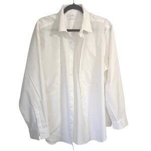 Calvin Klein Mens Slim Fit White Non-Iron Dress Shirt 17 1/2 32/33 Cotton Blend